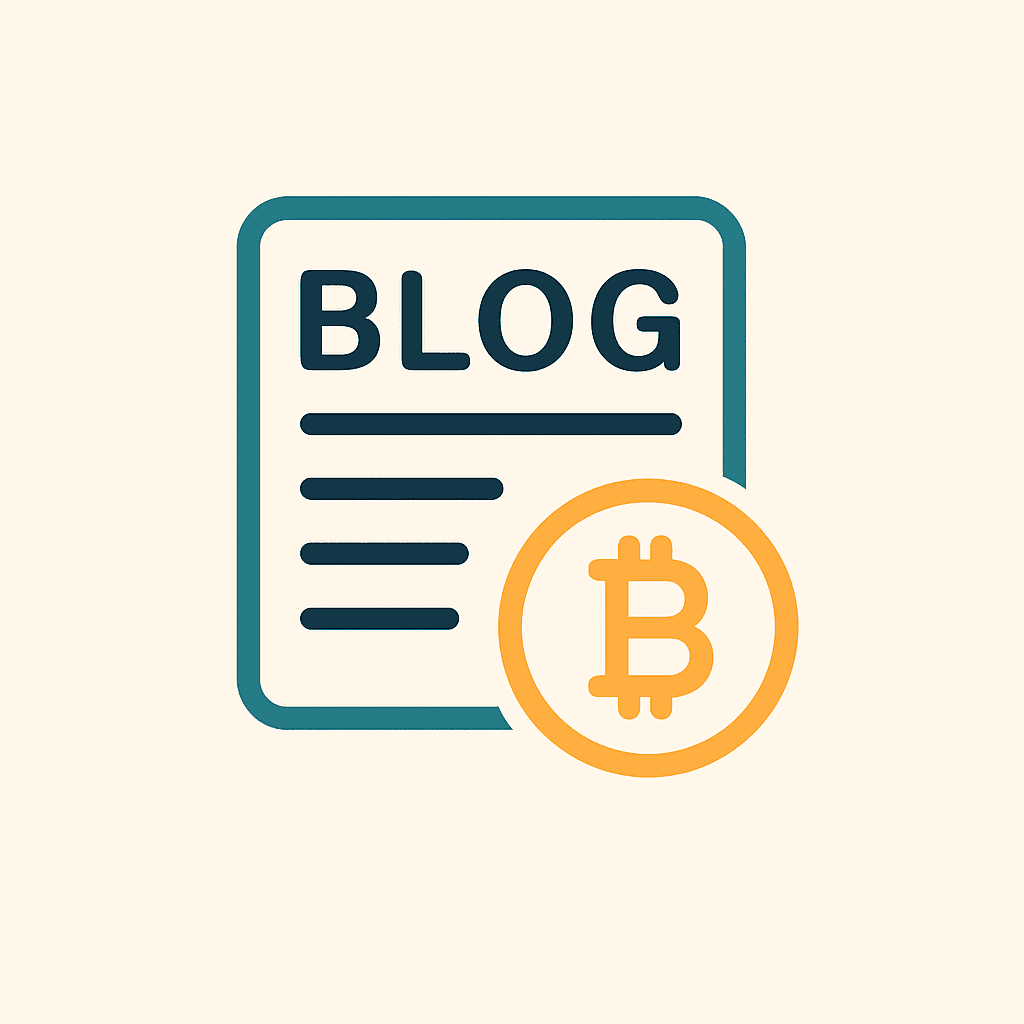 Icon of a document labeled BLOG with a Bitcoin symbol, representing fresh crypto blog posts, market updates, and plain-English guides.