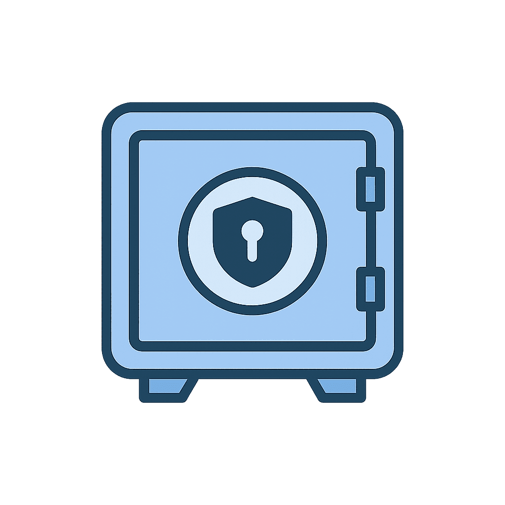 Icon of a secure vault with a lock, representing proven crypto safety tips to protect wallets and accounts from scams and hackers.